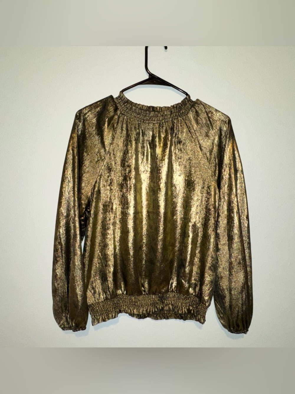 Chenault Metallic Gold Long-Sleeve Pullover Top